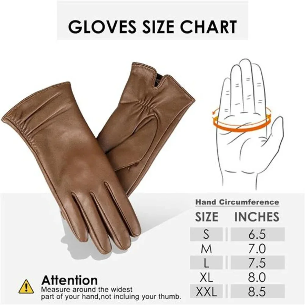 Women's Winter Leather Touchscreen Lambskin Pure Genuine Leather Gloves